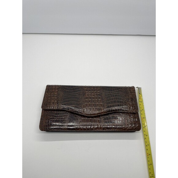 Vintage Clutch Handbag Envelope Style Snake Gator print brown Faux Leather Chain - Picture 16 of 16